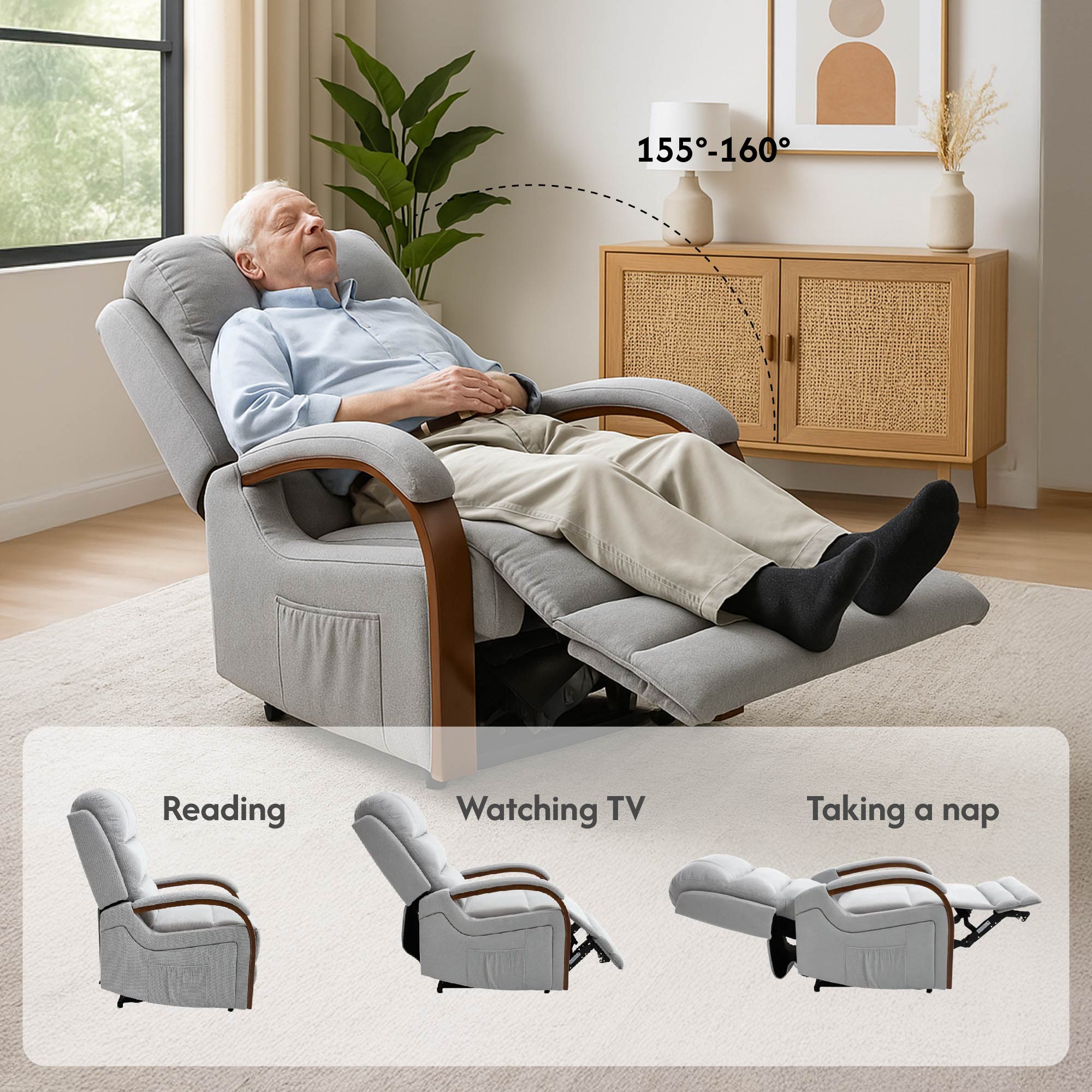 Power Lift Recliner Chair for Elderly, Recliner chair with Massage & Heat, Electric Leather Lift Recliner Chair for Living Room with Side Pocket, Gray